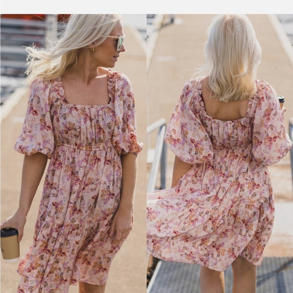 ByTimo Floral Babydoll Mini Dress Small Feather Print